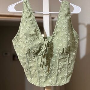 Cider Green Bustier Tie Front Tank Top